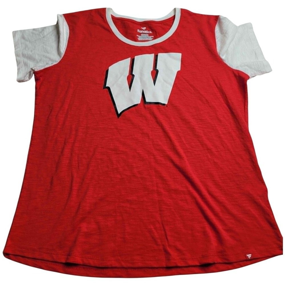 Fanatics Wisconsin Badgers‎ Red/White Short Sleeve Shirt Women's XL